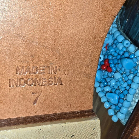 Excellent Condition Mystique Turquoise Beaded Leather Sandals Suede Lining Sz 7 - Picture 9 of 9